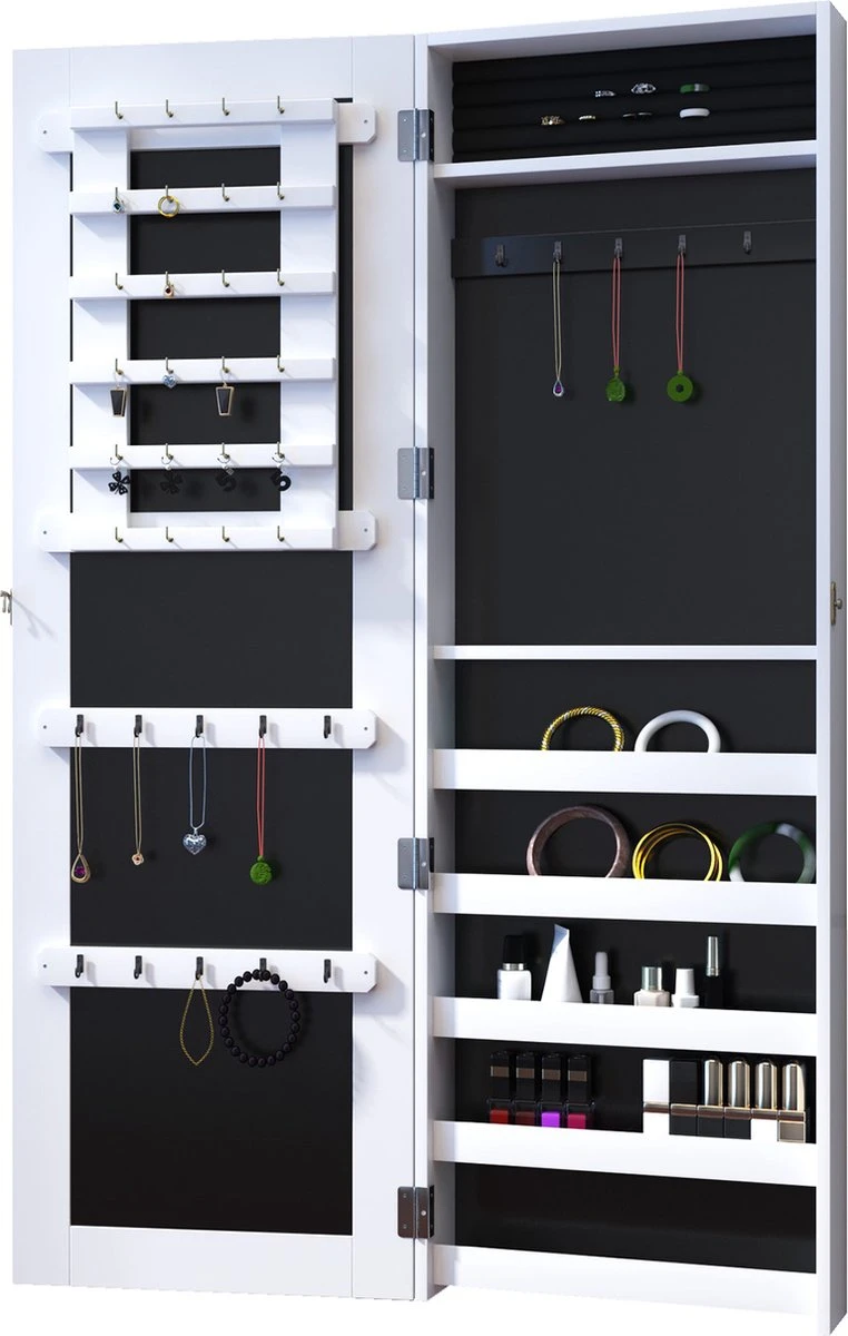 HOMCOM 2-in-1 Sieradenkast Wandspiegel Spiegelkast Sieraden Ladekast Spiegel 833-102WT 3 HOMCOM 2-in-1 Sieradenkast Wandspiegel Spiegelkast Sieraden Ladekast Spiegel 833-102WT