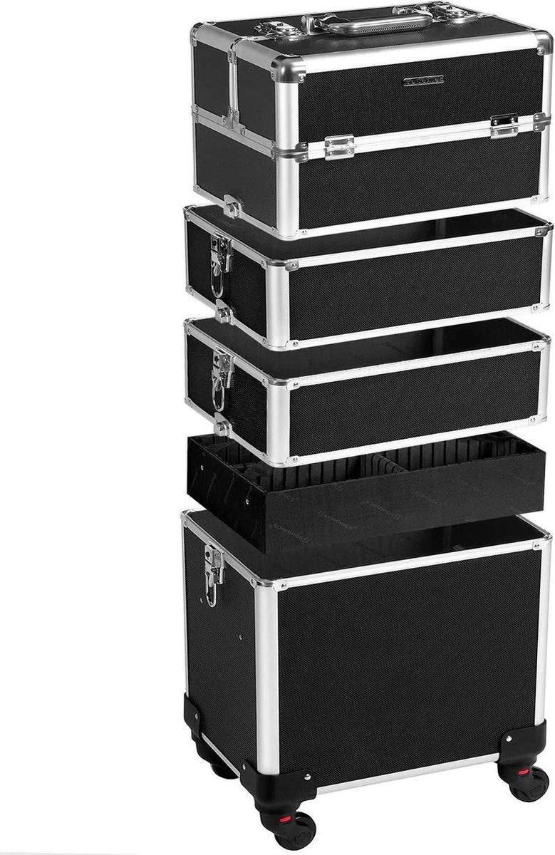 XXL PRO Visagie Beauty Case Koffer Trolley - Nagelkoffer Op Wielen Voor Makeup Of Cosmetica - Grote Uitklapbare Opbergsysteem Nagel Styliste Kapster - Zwart 4 XXL PRO Visagie Beauty Case Koffer Trolley - Nagelkoffer Op Wielen Voor Makeup Of Cosmetica - Grote Uitklapbare Opbergsysteem Nagel Styliste Kapster - Zwart - Afbeelding 2