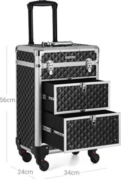 Songmics Kapperskoffer - Cosmetica Trolley - Cosmetica Koffer - Make-up Koffer - Visagie Koffer - Make Up Trolley - Op Wielen - Zwart -Cosmeticawinkel 814x1200 2
