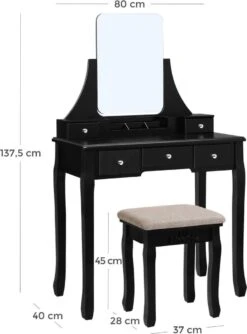 Merkloos Kaptafel, Kaptafel Met Grote Spiegel Zonder Frame, Toilettafel, Kaptafel, Voor Make-up, Gewatteerde Kruk, 5 Laden, Verplaatsbare Opbergdoos, Zwart RDT25BK 17 Merkloos Kaptafel, Kaptafel Met Grote Spiegel Zonder Frame, Toilettafel, Kaptafel, Voor Make-up, Gewatteerde Kruk, 5 Laden, Verplaatsbare Opbergdoos, Zwart RDT25BK -Cosmeticawinkel 888x1200 1