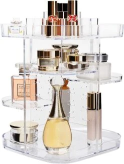 AMEITECH Make-uporganizer, Verstelbaar 360 Roterende Cosmetische Opslagcarrousel Draaiende Houder Opbergrek Met 5 Lagen Grote Capaciteit, Geweldig Voor Aanrecht Ijdelheid, Vierkant