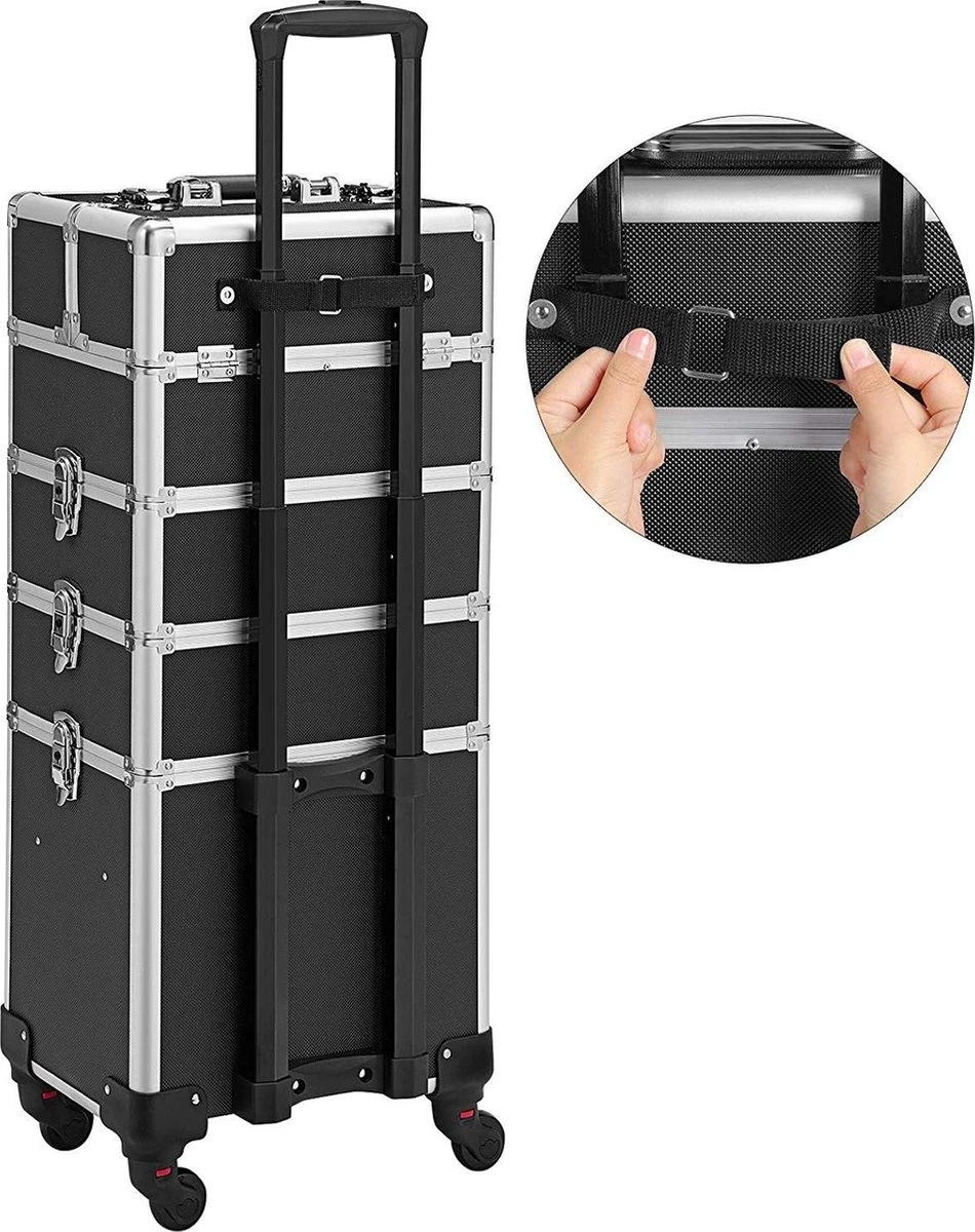 XXL PRO Visagie Beauty Case Koffer Trolley - Nagelkoffer Op Wielen Voor Makeup Of Cosmetica - Grote Uitklapbare Opbergsysteem Nagel Styliste Kapster - Zwart 8 XXL PRO Visagie Beauty Case Koffer Trolley - Nagelkoffer Op Wielen Voor Makeup Of Cosmetica - Grote Uitklapbare Opbergsysteem Nagel Styliste Kapster - Zwart - Afbeelding 6