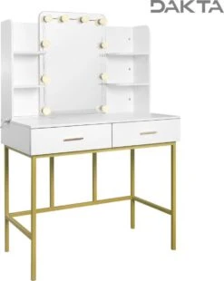 Dakta ® Luxe Make-Up Tafel Met Spiegel Met Verlichting | 2 Lades | Wit En Goud | Kaptafel -Cosmeticawinkel 956x1200 4