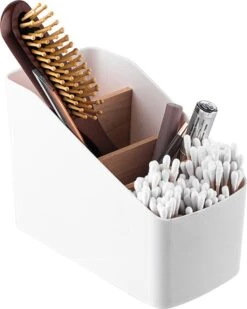 Altom Design Badkamer Orginazer 4-vaks - Gemaakt Van Ecologisch Bamboe - 9 X 18 X 13 Cm - Wit Bruin - Natura Line - Bamboo - Make-up Opbergbox -Cosmeticawinkel 958x1200